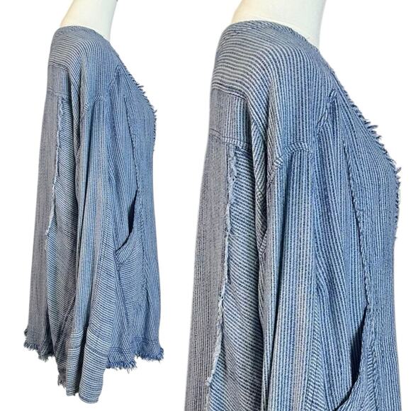 Free People Bohemian By The Shore Tunic Shirt in Indigo Stripe Size XL Coastal - Picture 8 of 11